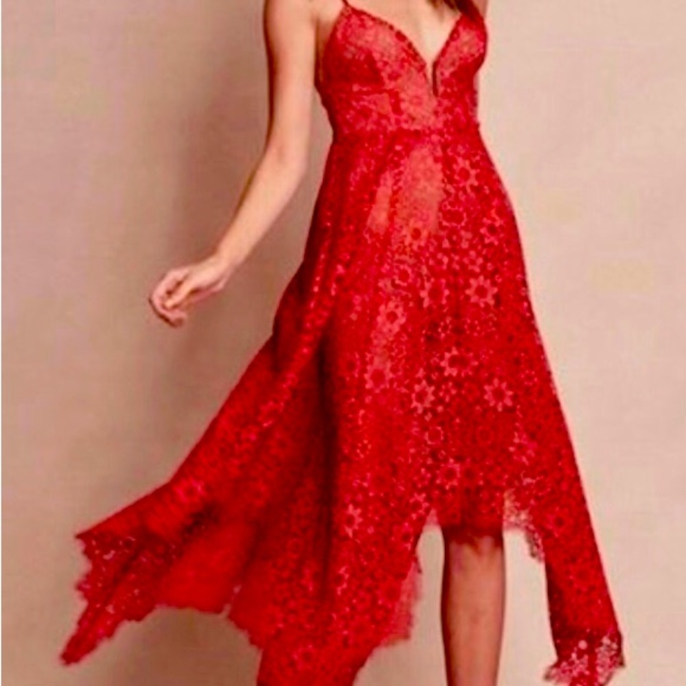 For Love & Lemons Red Lace Dress Size M